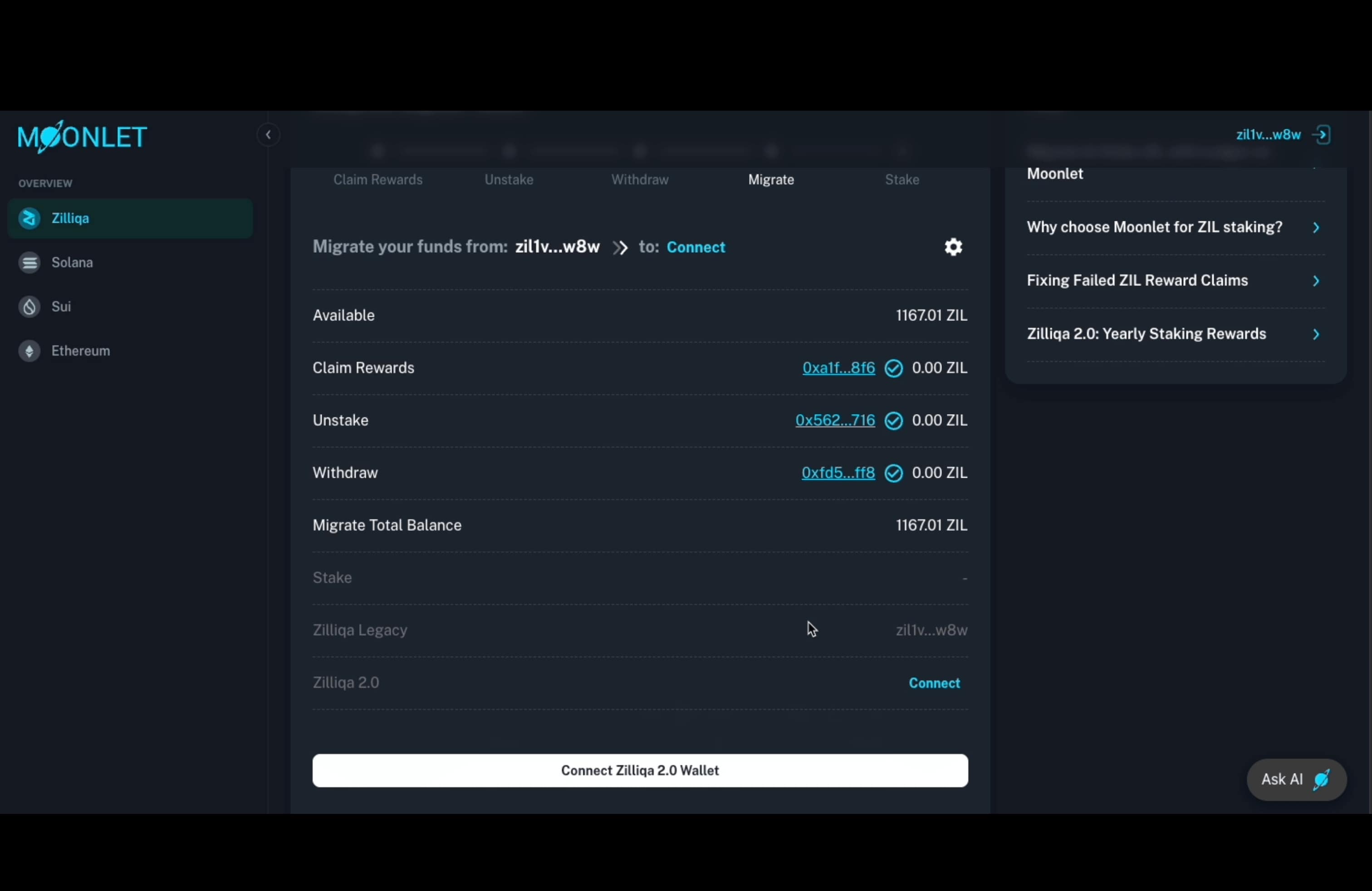 Connect Zilliqa 2.0 Wallet