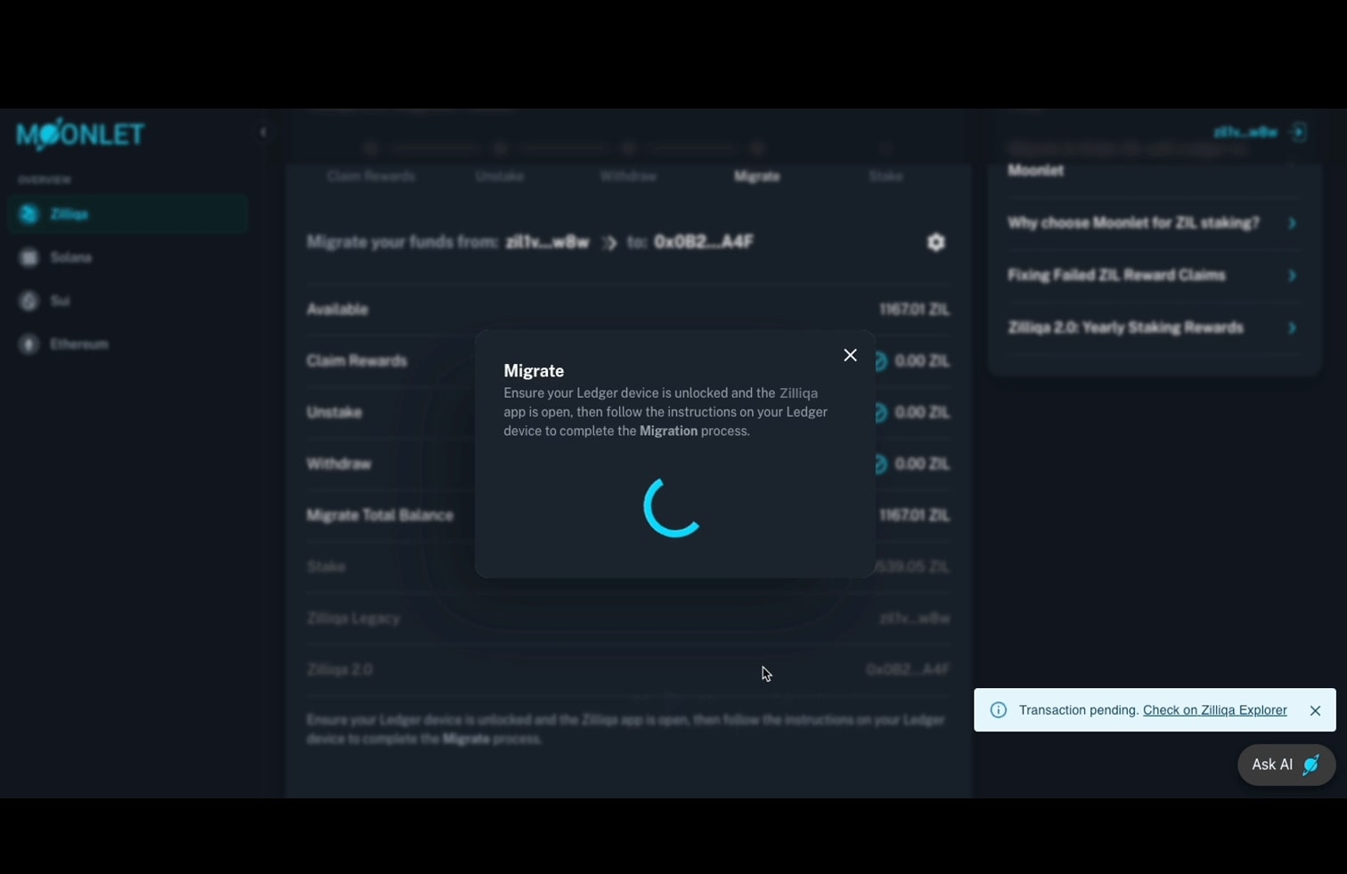 Switch to Zilliqa Legacy App