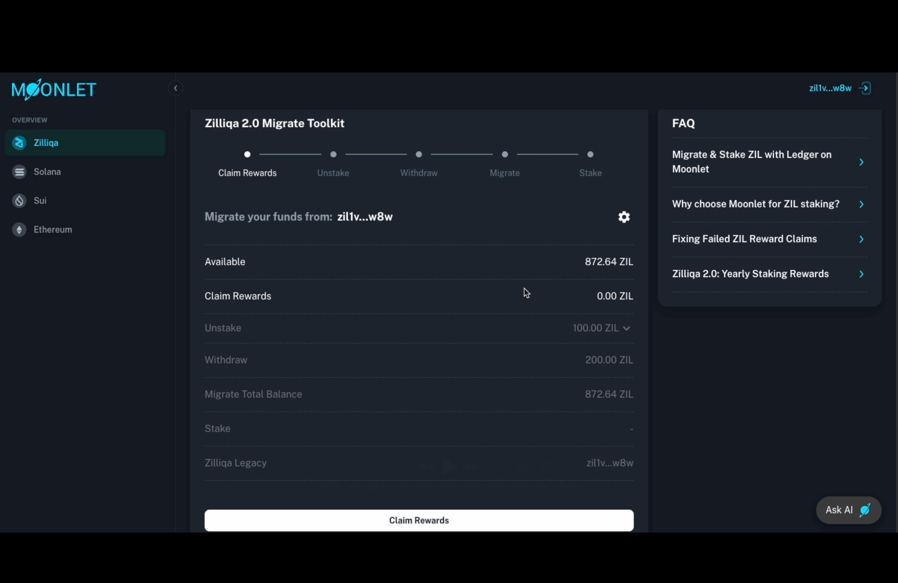 Claim Rewards Step 1