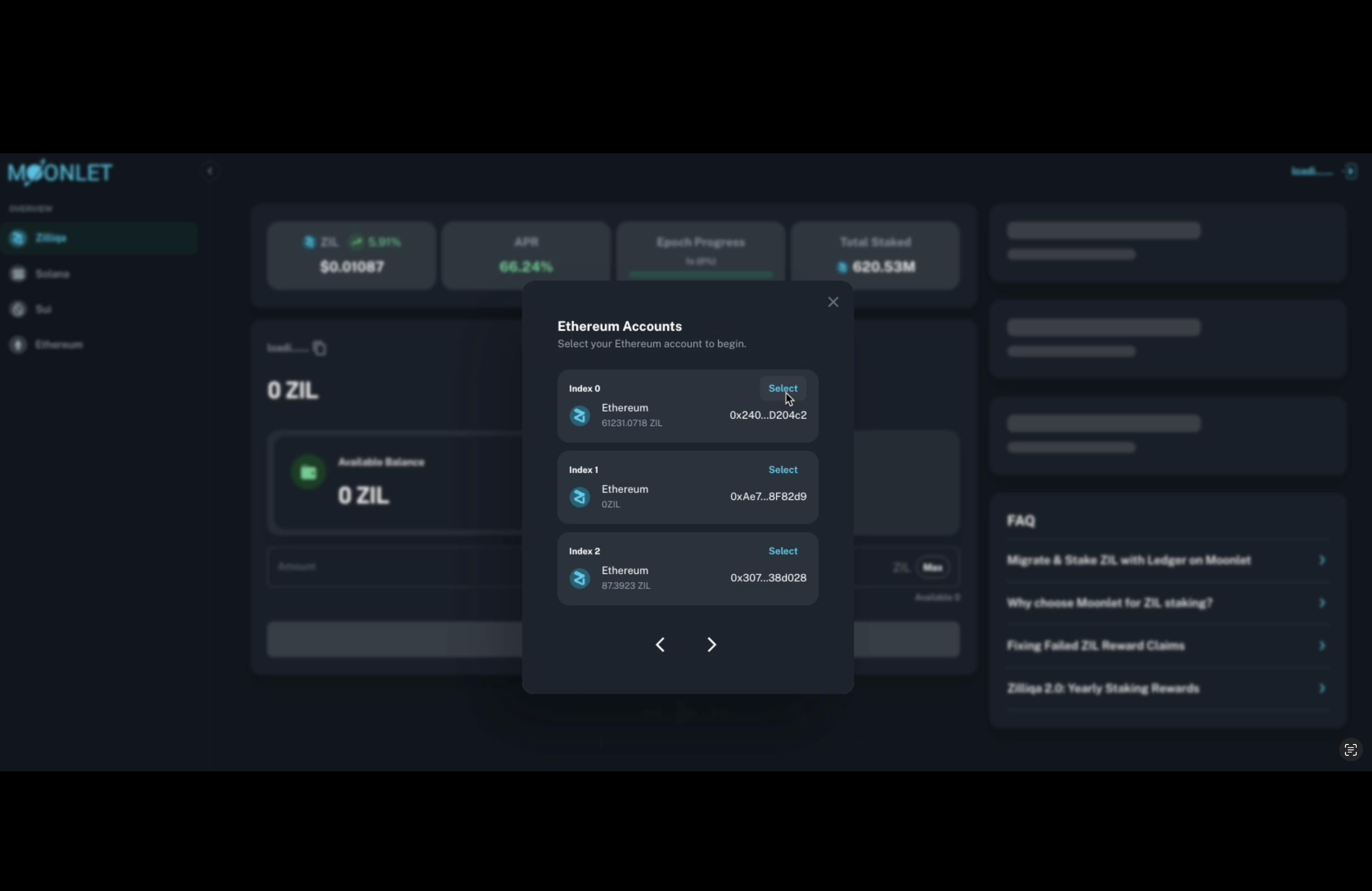 Select Zilliqa 2.0 Account